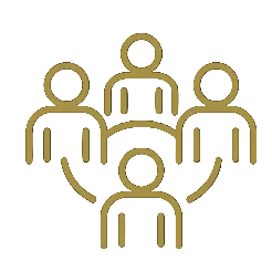 Icon of five people in a circle on a black background